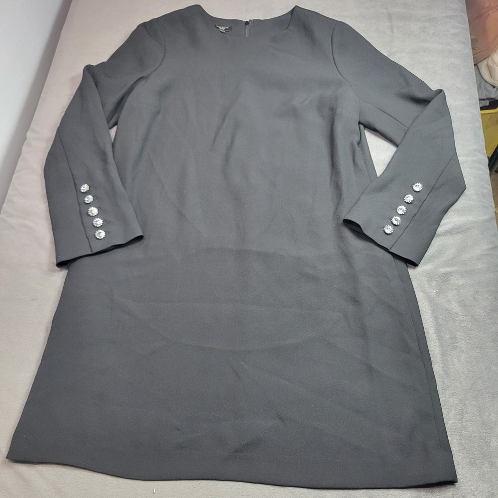 Talbots Womens Black Petite Dress 14P With Rhinestone Button Details On Sleeves